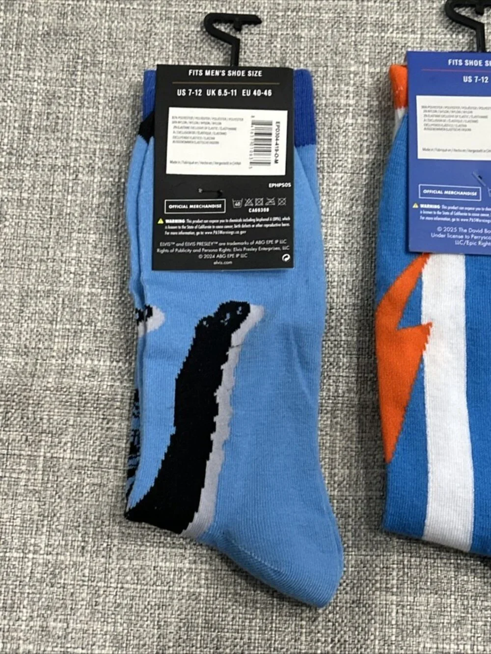Lot of 3 Novelty Crew Socks Pop Culture Elvis Presley, Rock N Roll, David Bowie